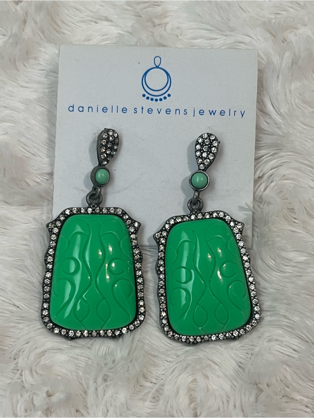 Danielle Stevens Green Resin Dangle Earrings with Crystal Accents